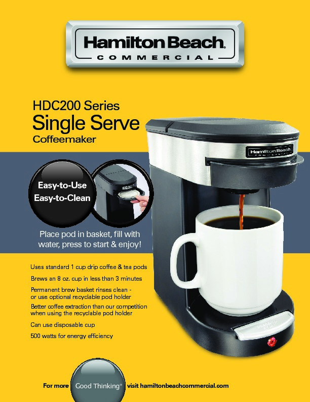 Hamilton Beach Commercial HDC311 Single-Serve Hospitality Coffee Maker
