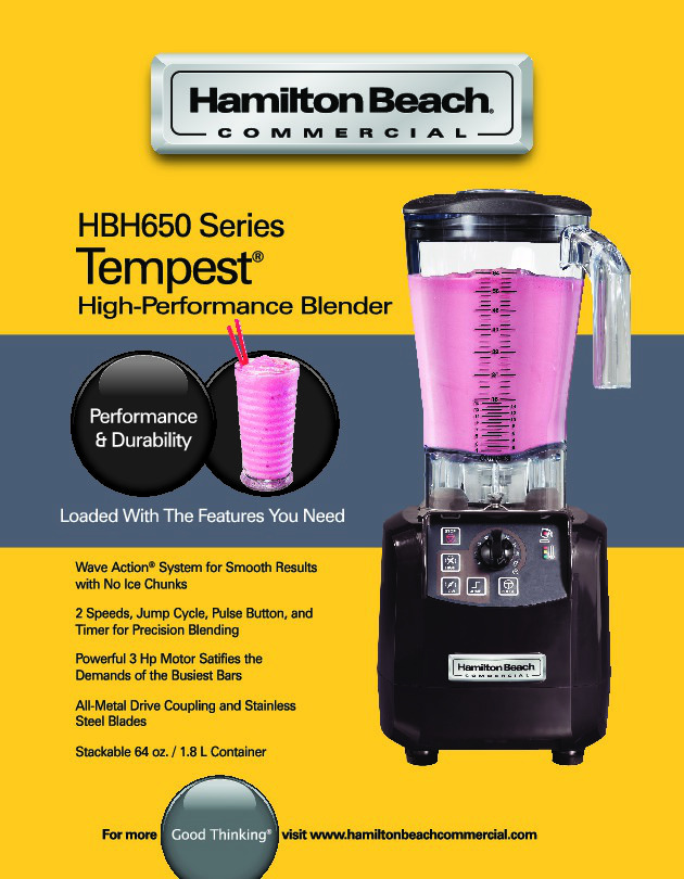 Hamilton Beach HBH650 Bar Blender - Tempest 64oz - Globe Equipment Company