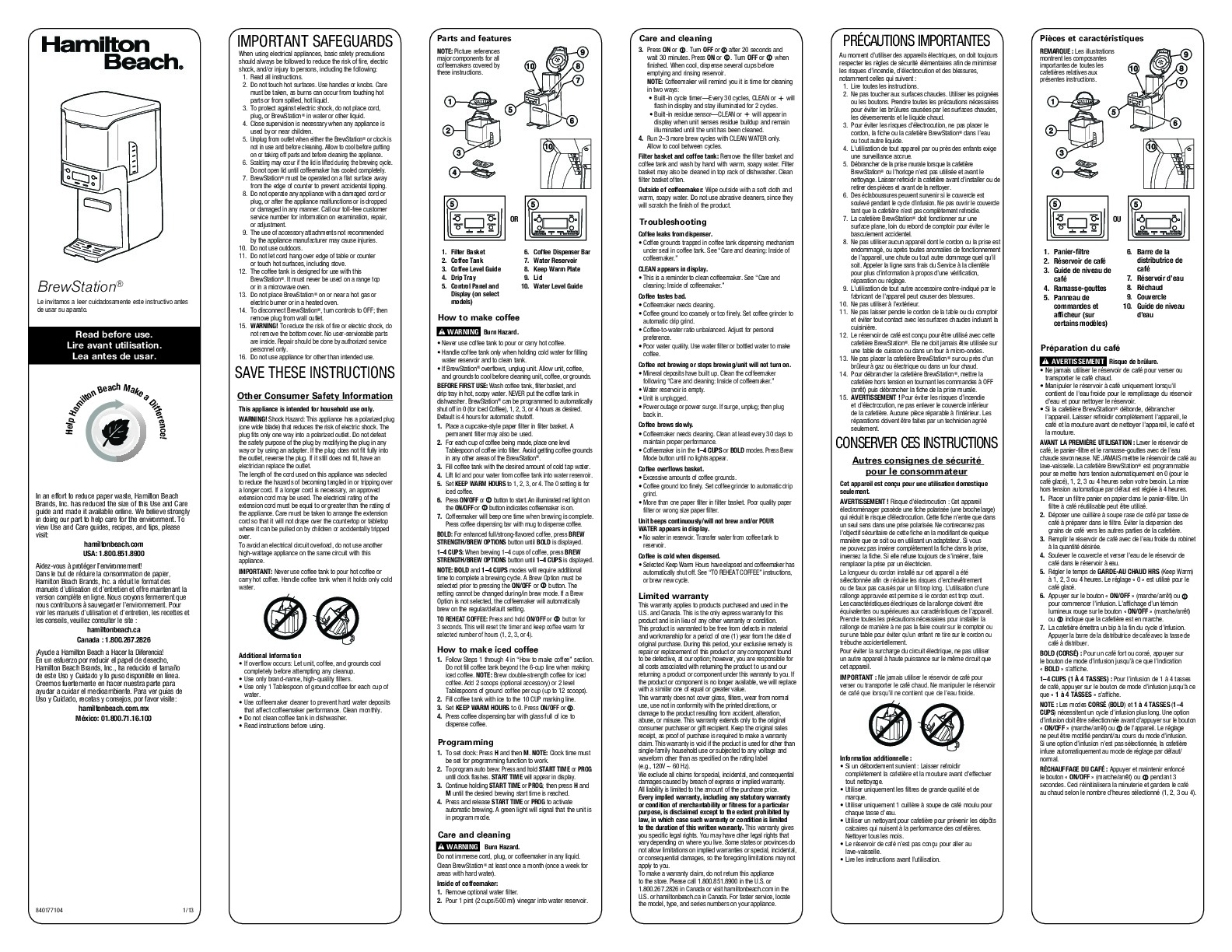 User manual Hamilton Beach BrewStation 47334 (English - 32 pages)