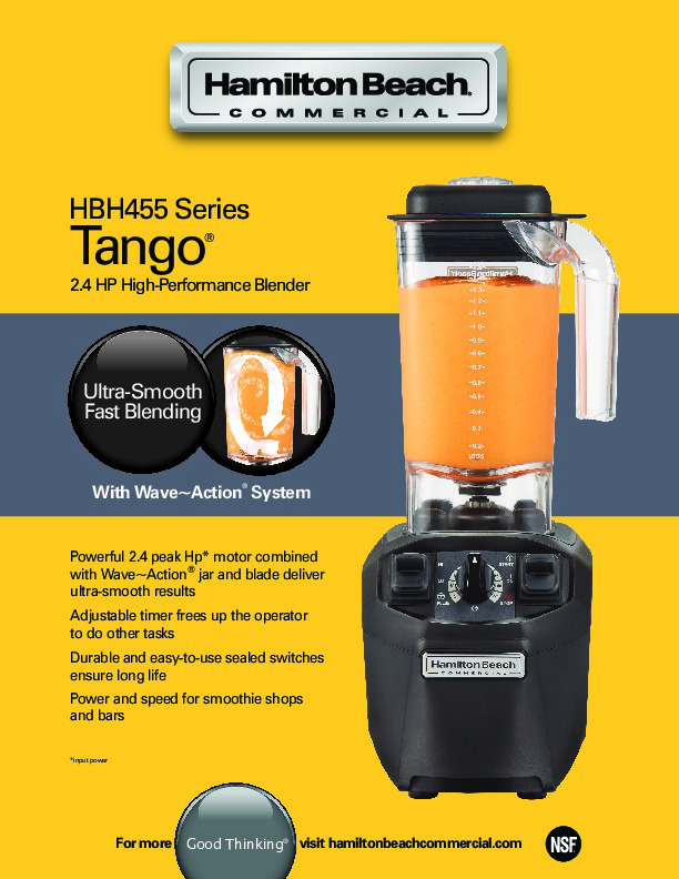 Hamilton Beach HBH455 120V Tango 48 Ounce Bar Blender with Co-Poly Jar
