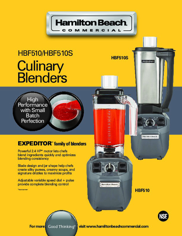 Hamilton Beach HBF510S EXPEDITOR510 2.4 hp Culinary Blender with