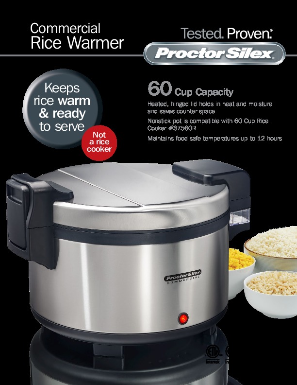 Proctor Silex 37580 60 Cup Electric Rice Warmer - 120V, 103W