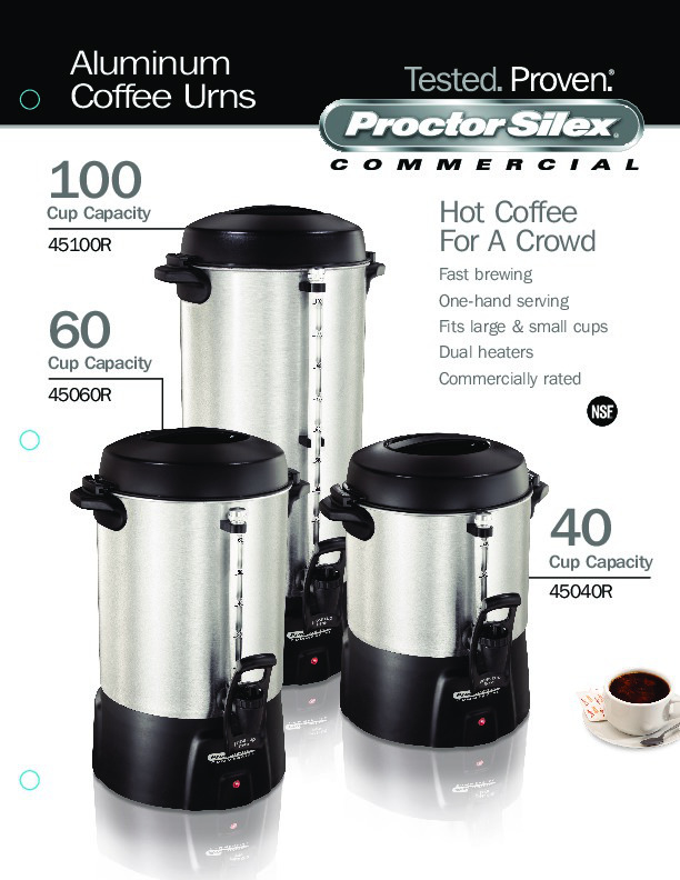 Proctor-Silex Commercial Coffee Brewer/Server: 100-cup, Hamilton Beach