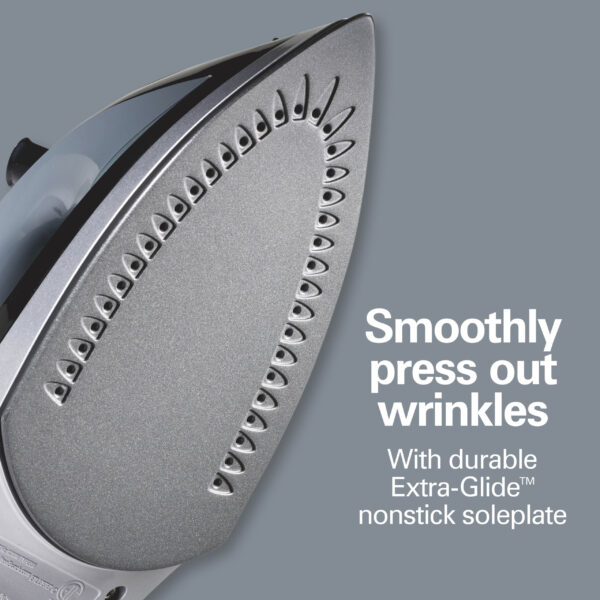 Smoothly press out wrinkles with durable extra-glide nonstick soleplate